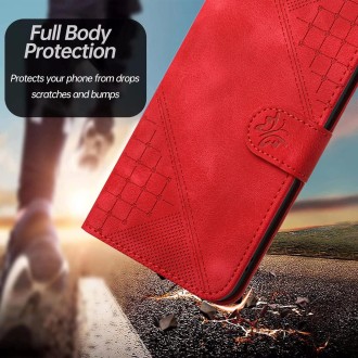 For Redmi Note 13 Pro 5G YX0080 Grid Butterfly Embossed Pattern Flip Leather Phone Case with Lanyard(Red)