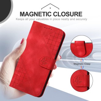 For Redmi Note 13 Pro 5G YX0080 Grid Butterfly Embossed Pattern Flip Leather Phone Case with Lanyard(Red)