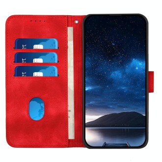 For Redmi Note 13 Pro 4G YX0080 Grid Butterfly Embossed Pattern Flip Leather Phone Case with Lanyard(Red)