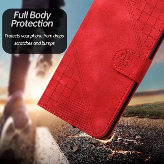 For Redmi Note 13 Pro 4G YX0080 Grid Butterfly Embossed Pattern Flip Leather Phone Case with Lanyard(Red)