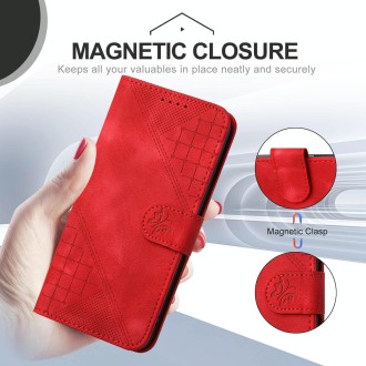 For Redmi Note 13 Pro 4G YX0080 Grid Butterfly Embossed Pattern Flip Leather Phone Case with Lanyard(Red)