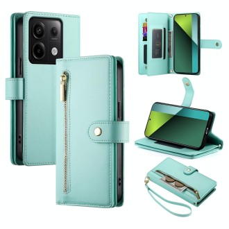 For Redmi Note 13 Pro 5G / Xiaomi Poco X6 Nine Card-slot Zipper Wallet Bag Leather Phone Case(Mint Green)