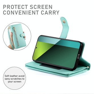 For Redmi Note 13 Pro 5G / Xiaomi Poco X6 Nine Card-slot Zipper Wallet Bag Leather Phone Case(Mint Green)