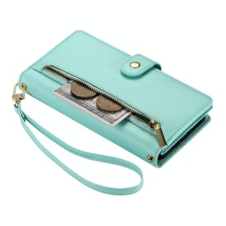 For Redmi Note 13 Pro 5G / Xiaomi Poco X6 Nine Card-slot Zipper Wallet Bag Leather Phone Case(Mint Green)