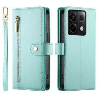 For Redmi Note 13 Pro 5G / Xiaomi Poco X6 Nine Card-slot Zipper Wallet Bag Leather Phone Case(Mint Green)