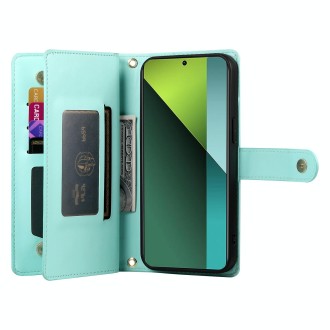 For Redmi Note 13 Pro 5G / Xiaomi Poco X6 Nine Card-slot Zipper Wallet Bag Leather Phone Case(Mint Green)