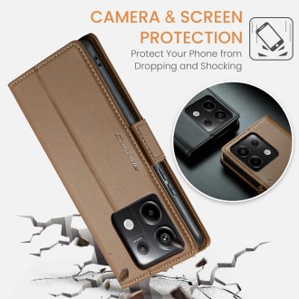 For Xiaomi Redmi Note 13 Pro 5G CaseMe 023 Butterfly Buckle Litchi Texture RFID Anti-theft Leather Phone Case(Brown)