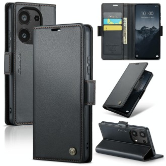 For Xiaomi Redmi Note 13 Pro 4G CaseMe 023 Butterfly Buckle Litchi Texture RFID Anti-theft Leather Phone Case(Black)