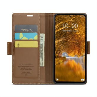 For Xiaomi Redmi Note 13 Pro 4G CaseMe 023 Butterfly Buckle Litchi Texture RFID Anti-theft Leather Phone Case(Brown)