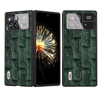 For Xiaomi Mix Fold 3 ABEEL Genuine Leather Mahjong Pattern Black Edge Phone Case(Green)