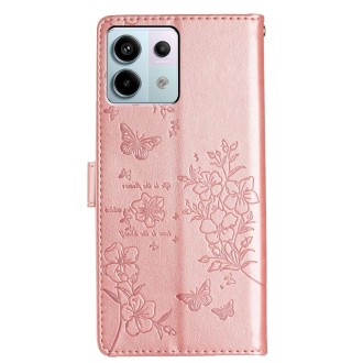 For Redmi Note 13 Pro 5G Butterflies and Flowers Leather Phone Case(Rose Gold)