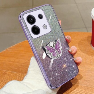 For Redmi Note 13 Pro Plated Gradient Glitter Butterfly Holder TPU Phone Case(Purple)