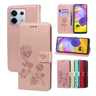 For Xiaomi Redmi Note 13 Pro 4G Rose Embossed Flip PU Leather Phone Case(Rose Gold)