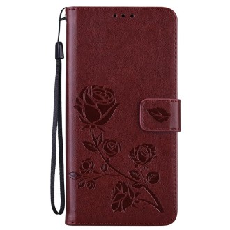 For Xiaomi Redmi Note 13 Pro 4G Rose Embossed Flip PU Leather Phone Case(Brown)