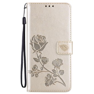 For Xiaomi Redmi Note 13 Pro 5G / Poco X6 Rose Embossed Flip PU Leather Phone Case(Gold)