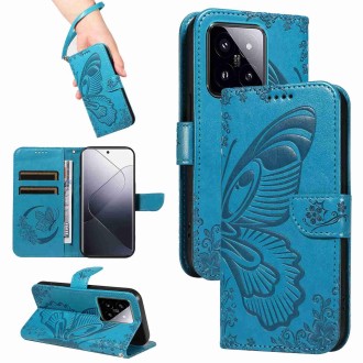 For Xiaomi 14 Pro Swallowtail Butterfly Embossed Leather Phone Case(Blue)