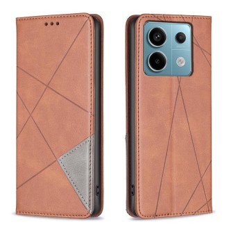 For Xiaomi Redmi Note 13 Pro Rhombus Texture Magnetic Leather Phone Case(Brown)