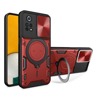 For Xiaomi Poco X4 Pro 5G CD Texture Sliding Camshield Magnetic Holder Phone Case(Red)