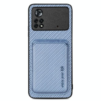 For Xiaomi Poco X4 Pro 5G Carbon Fiber Leather Card Magsafe Magnetic Phone Case(Blue)