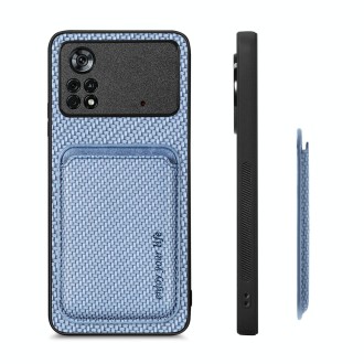 For Xiaomi Poco X4 Pro 5G Carbon Fiber Leather Card Magsafe Magnetic Phone Case(Blue)