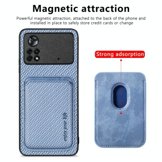 For Xiaomi Poco X4 Pro 5G Carbon Fiber Leather Card Magsafe Magnetic Phone Case(Blue)