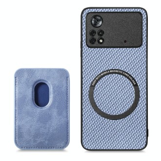 For Xiaomi Poco X4 Pro 5G Carbon Fiber Leather Card Magsafe Magnetic Phone Case(Blue)