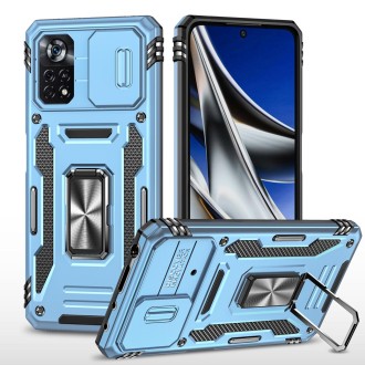 For Xiaomi Poco X4 Pro 5G Armor PC + TPU Camera Shield Phone Case(Light Blue)