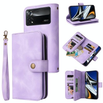 For Xiaomi Poco X4 Pro 5G Multifunctional Card Slot Zipper Wallet Leather Phone Case(Purple)