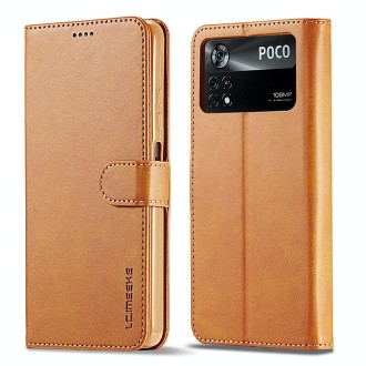 For Xiaomi Poco X4 Pro 5G LC.IMEEKE Calf Texture Leather Phone Case(Brown)