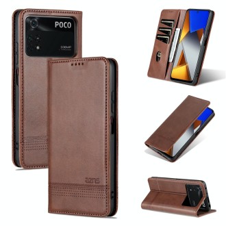 For Xiaomi POCO X4 Pro 5G AZNS Magnetic Calf Texture Leather Phone Case(Dark Brown)