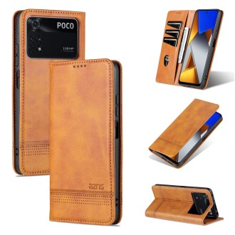 For Xiaomi POCO X4 Pro 5G AZNS Magnetic Calf Texture Leather Phone Case(Light Brown)