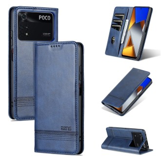 For Xiaomi POCO X4 Pro 5G AZNS Magnetic Calf Texture Leather Phone Case(Dark Blue)