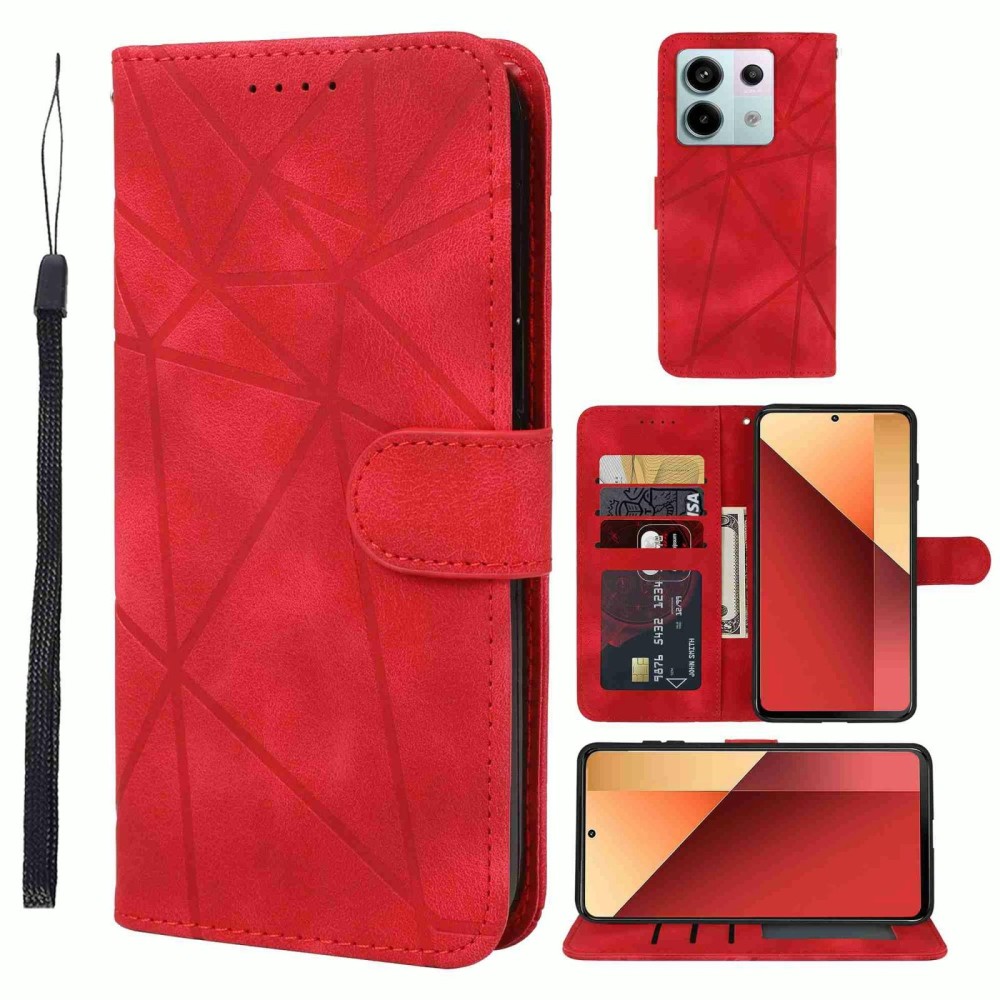 For Xiaomi Redmi Note 13 Pro 4G Global Skin Feel Geometric Lines Leather Phone Case(Red)