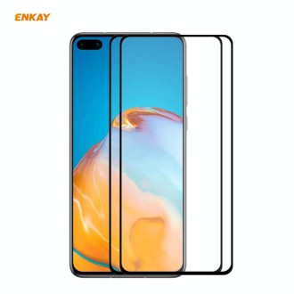 For Huawei P40 2 PCS ENKAY Hat-Prince Full Glue 0.26mm 9H 2.5D Tempered Glass Full Coverage Film