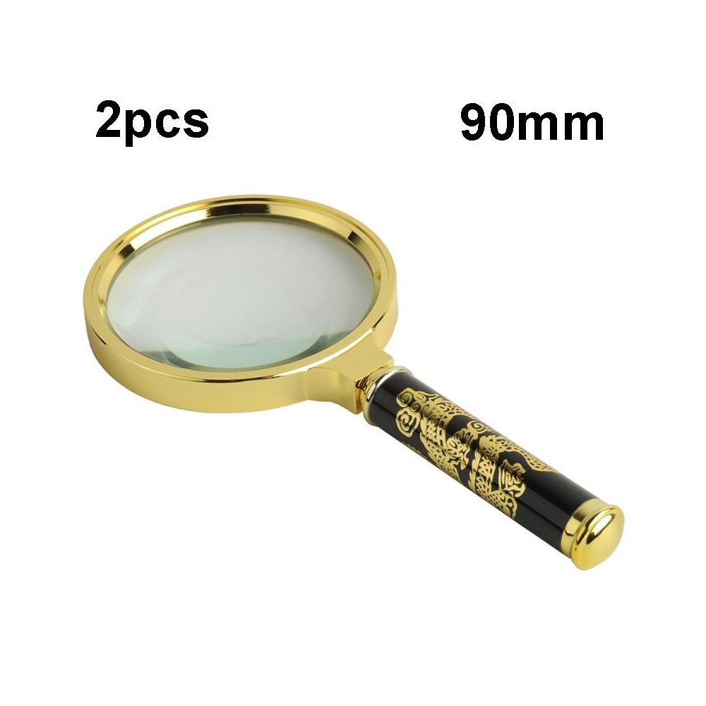 2pcs Elderly Reading Books Handheld Magnifier, Diameter:90mm(Non-removable Handle)