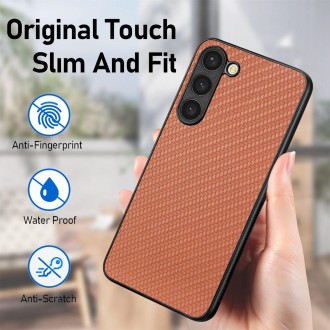 For Samsung Galaxy S23+ 5G Carbon Fiber Texture Leather Back Cover Phone Case(Brown)