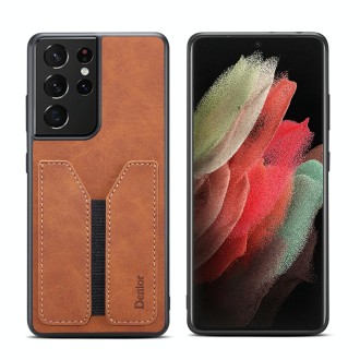 For Samsung Galaxy S23 Ultra 5G Denior DV Elastic Card PU Back Cover Phone Case(Brown)