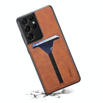 For Samsung Galaxy S23 Ultra 5G Denior DV Elastic Card PU Back Cover Phone Case(Brown)