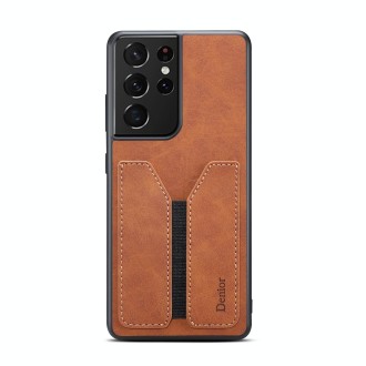 For Samsung Galaxy S23 Ultra 5G Denior DV Elastic Card PU Back Cover Phone Case(Brown)