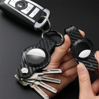 For AirTag Tracker Leather Case Key Holder(Running Car Carbon Fiber)