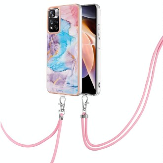 For Xiaomi Redmi Note 11 Pro China Electroplating IMD TPU Phone Case with Lanyard(Blue Marble)