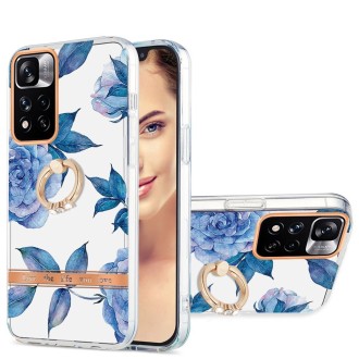 For Xiaomi Redmi Note 11 Pro / Note 11 Pro+ Ring IMD Flowers TPU Phone Case(Blue Peony)