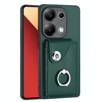 For Xiaomi Redmi Note 13 Pro 4G Global Organ Card Bag Ring Holder PU Phone Case(Green)