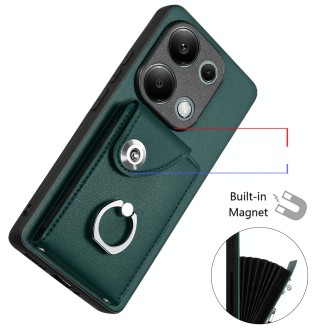 For Xiaomi Redmi Note 13 Pro 4G Global Organ Card Bag Ring Holder PU Phone Case(Green)