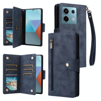 For Xiaomi Redmi Note 13 Pro 5G Rivet Buckle 9 Cards Three Fold Leather Phone Case(Blue)