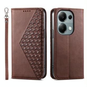 For Xiaomi Redmi Note 13 Pro 4G Cubic Grid Calf Texture Magnetic Leather Phone Case(Brown)