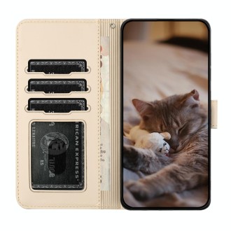 For Xiaomi Redmi Note 13 Pro 5G Cat Embossing Pattern Leather Phone Case with Lanyard(Beige)