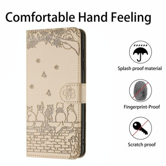 For Xiaomi Redmi Note 13 Pro 4G Cat Embossing Pattern Leather Phone Case with Lanyard(Beige)