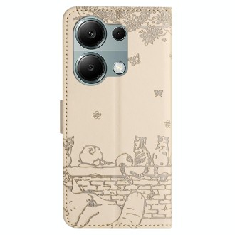 For Xiaomi Redmi Note 13 Pro 4G Cat Embossing Pattern Leather Phone Case with Lanyard(Beige)