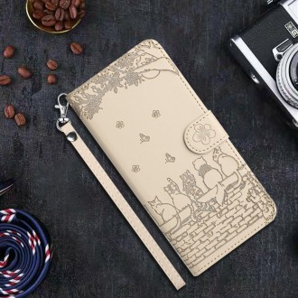 For Xiaomi Redmi Note 13 Pro 4G Cat Embossing Pattern Leather Phone Case with Lanyard(Beige)